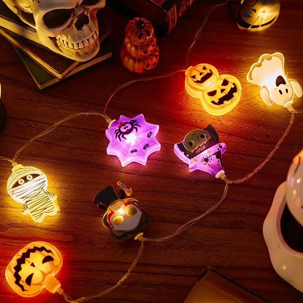 ハロウィンLEDストリングライト｜かぼちゃ・ゴースト・クモの屋内外飾り付け